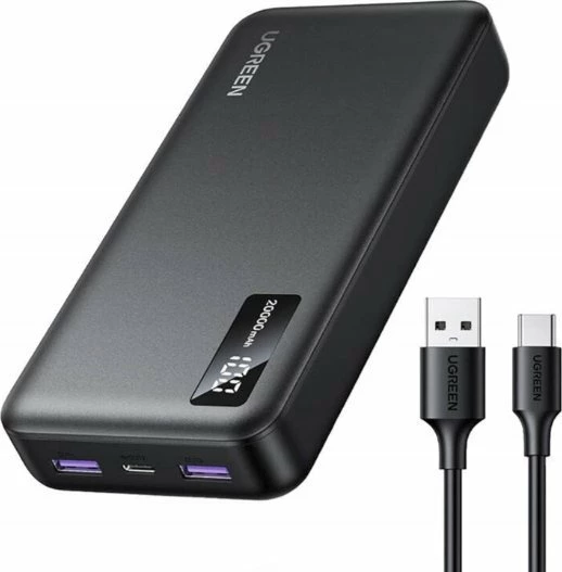 Powerbank Ugreen PB312 20000mAh 22.5W PD me display, 2x USB-A + 1x USB-C, gri