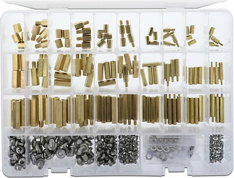 Set distancera për PCB DeLOCK 18349, M2.5–M6, 10/20/30 mm, me vida dhe arra, Transparente/Verdhë