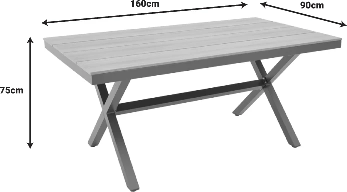 Tavolinë Thorio, poliuood natyral, këmbë alumini antracit, 160x90x75cm