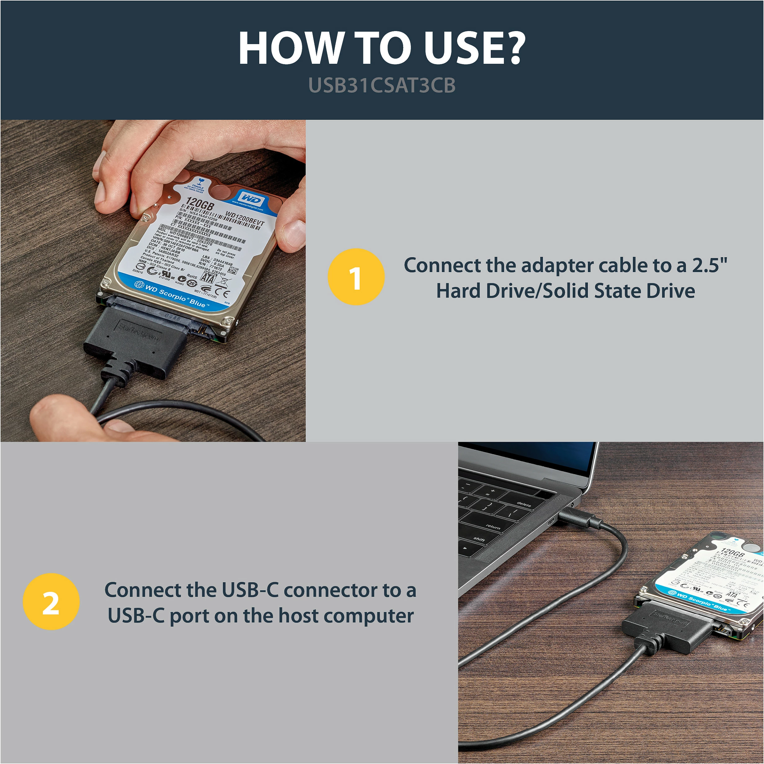 Kabllo adapter StarTech USB31CSAT3CB USB-C në SATA për 2.5", USB 3.1 Gen 2 10Gbps, 0.5m, e zezë