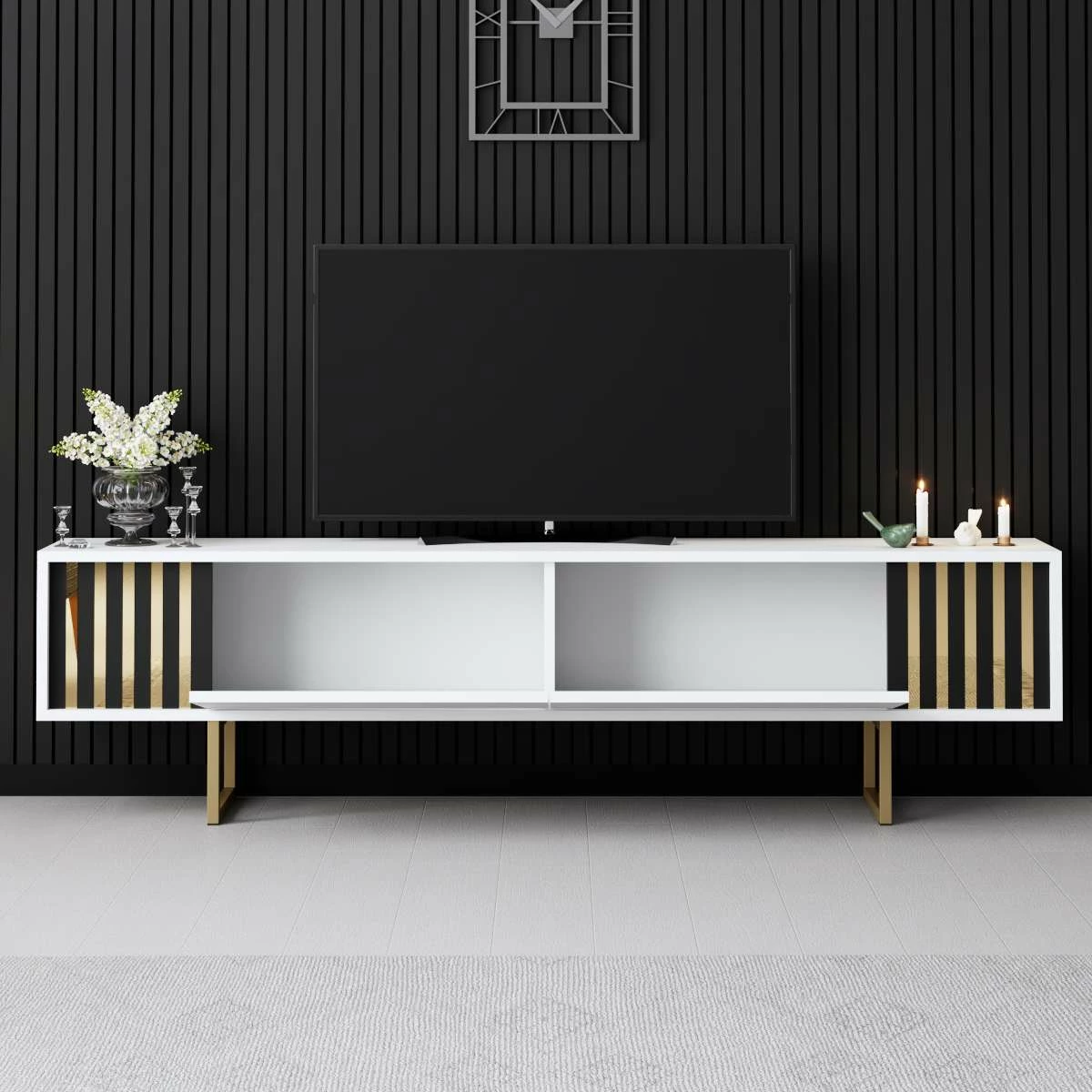 Komodë TV Hanah Home, Gold Line, e bardhë dhe e artë