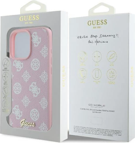 Mbështjellës Guess Peony Script Logo MagSafe për iPhone 16 Pro, Rozë