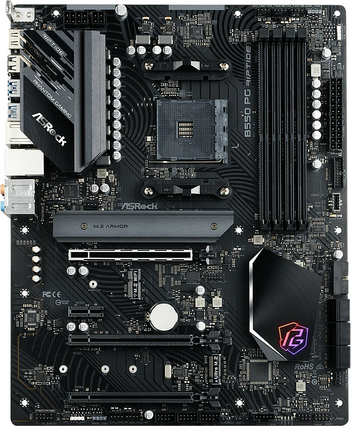 Pllakë amë ASRock B550 PG Riptide, ATX, për Ryzen, 128GB DDR4, Ethernet 2.5G