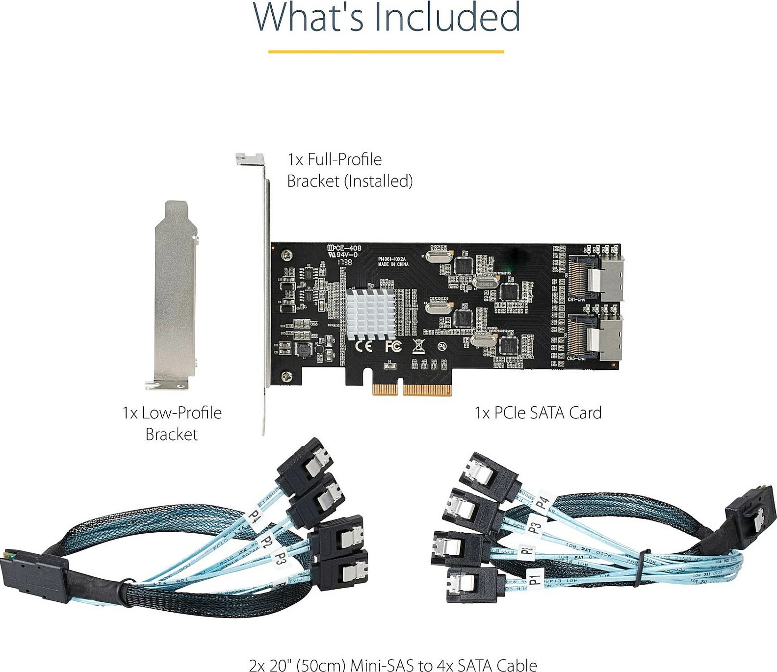 Kartë kontrolleri SATA StarTech 8-Port, PCIe x4 Gen2, 6Gbps, 2x Mini-SAS, me kabllo Mini-SAS në 4x SATA, e zezë