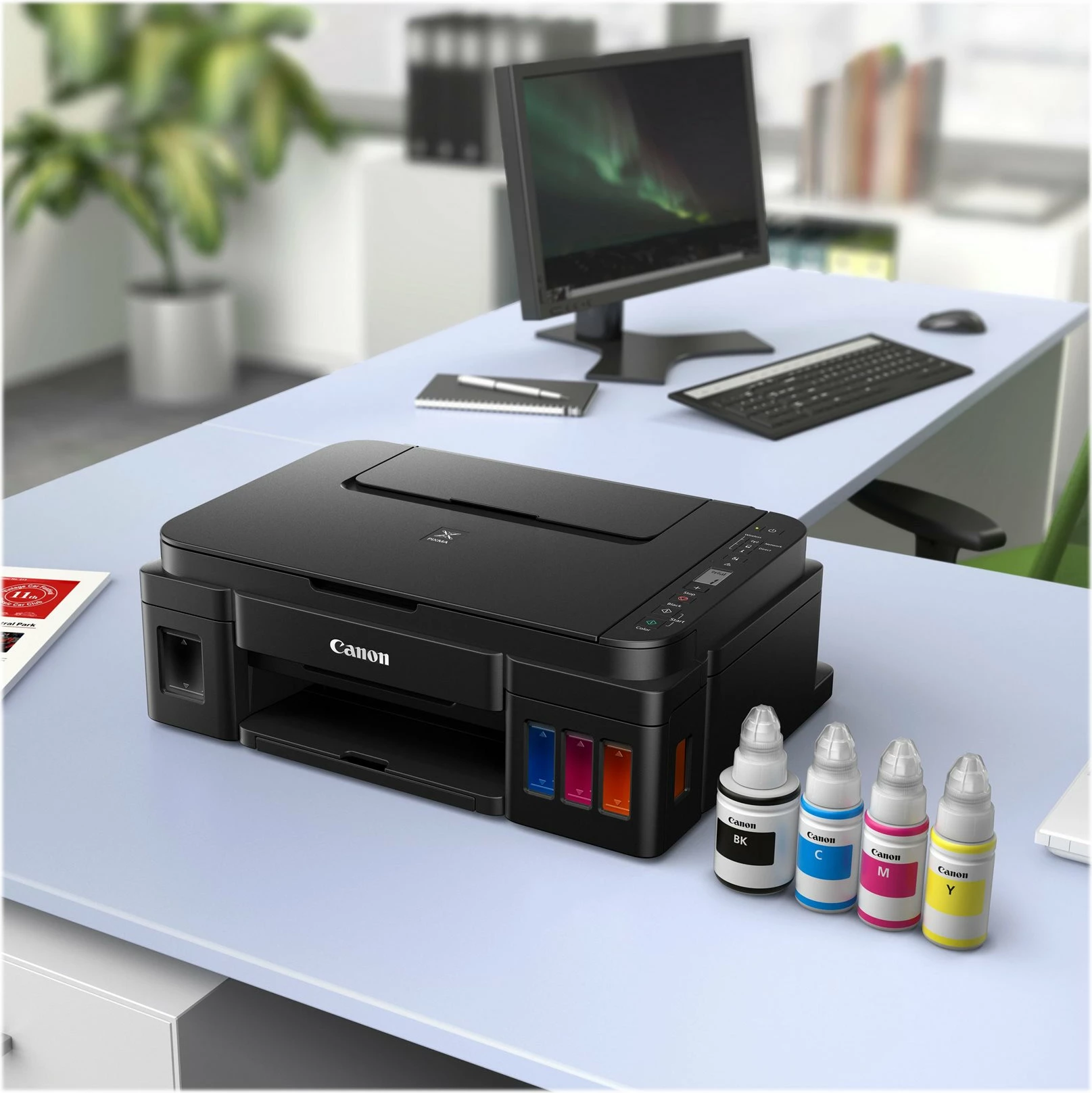 Printer multifunksional Canon PIXMA G3410, me Wi-Fi, me depozita boje të rimbushshme, i zi