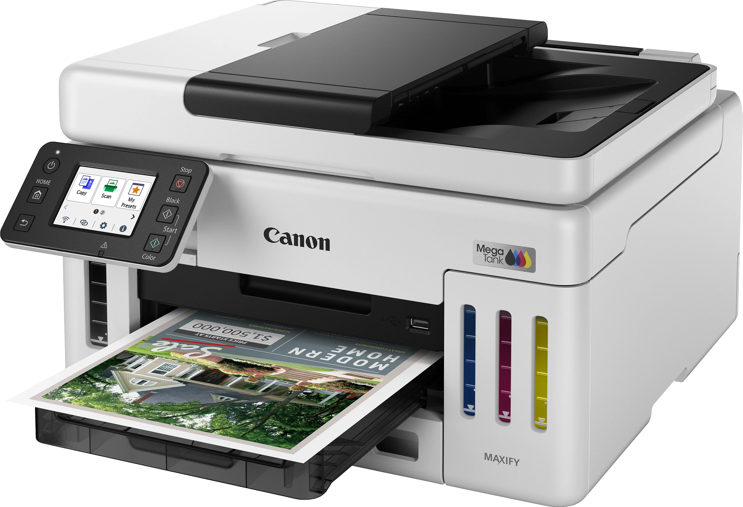 Printer multifunksional Canon MAXIFY GX6150, Inkjet me ngjyra, A4, Duplex, Wi‑Fi/Ethernet, bardh e zi