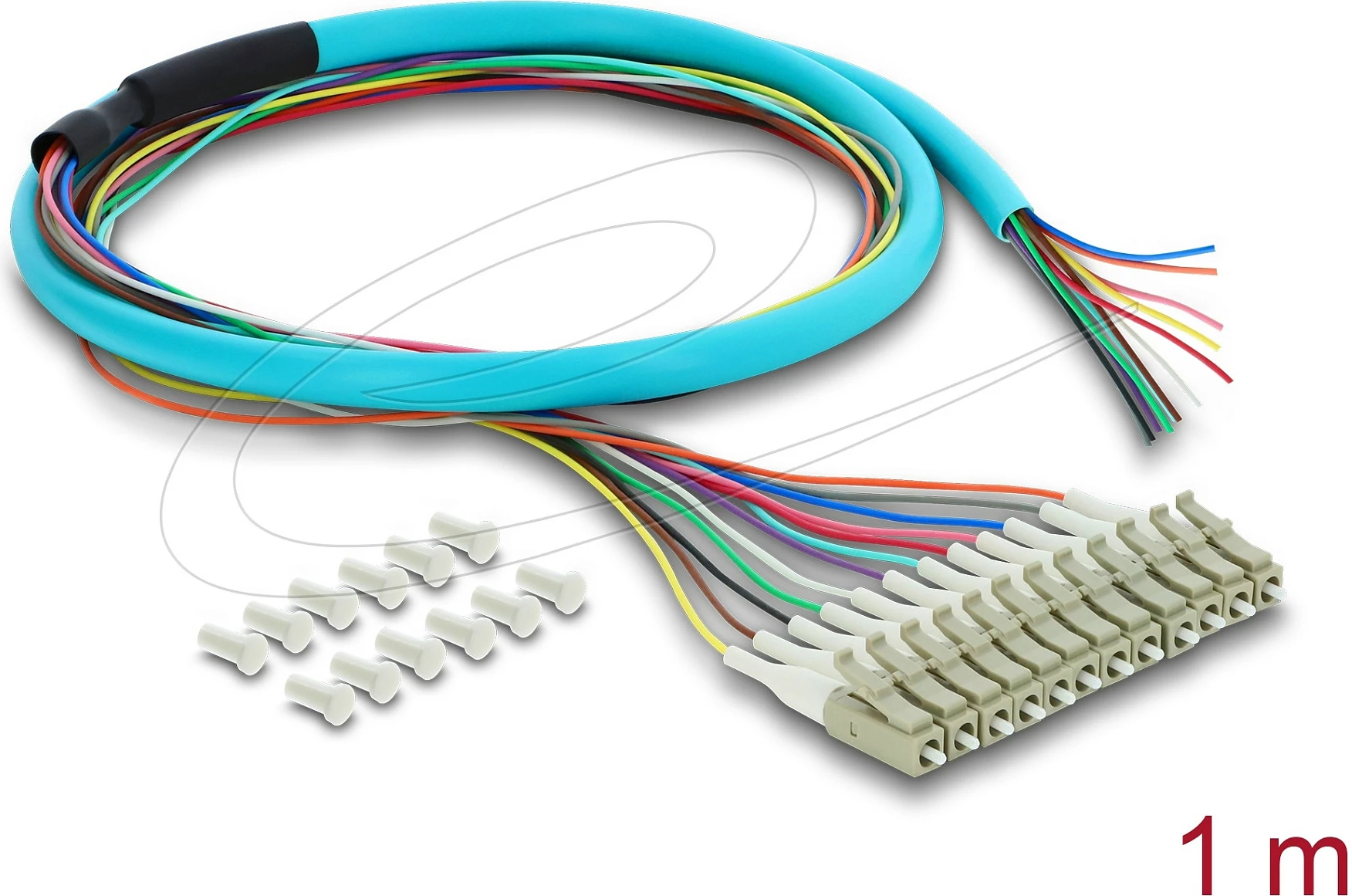 Kabllo pigtail fanout fibër optike DeLOCK, 12x LC-UPC simplex në 12 skaje të hapura, 1 m, blu