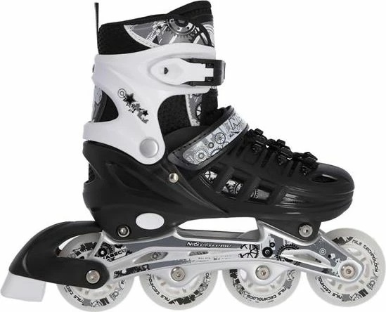 Patina 4-në-1 Nils Extreme NH10905, të rregullueshme 35-38, ABEC 7, rrota LED 72mm/82A, me frena, zi dhe bardhë