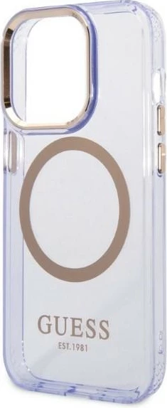 Mbështjellës Guess Gold Outline MagSafe për iPhone 14 Pro 6.1", vjollcë-artë