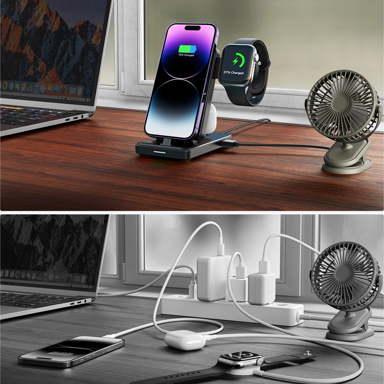 Stacion karikimi 4-në-1 Joyroom JR-WQS02 për iPhone, AirPods, Apple Watch, i palosshëm, i zi