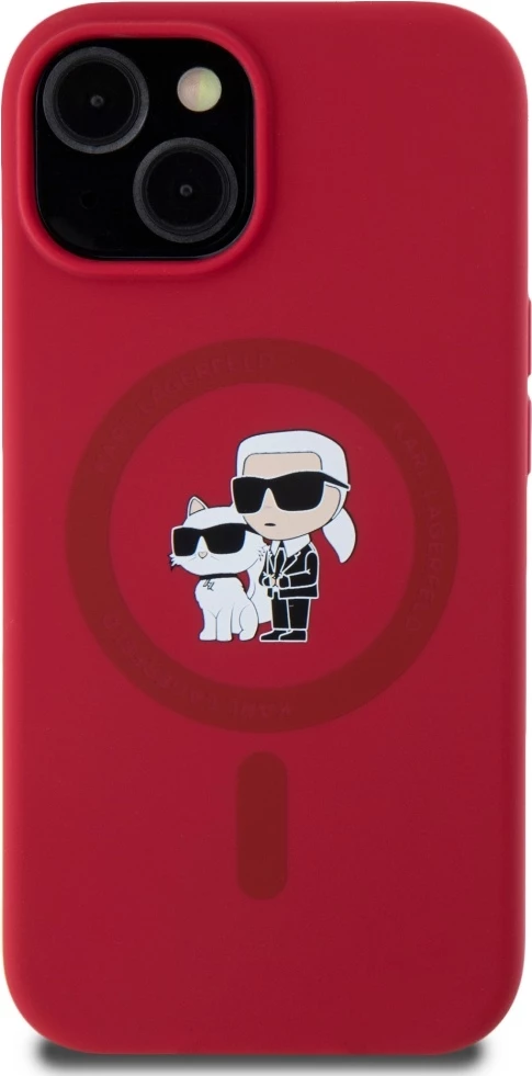 Mbështjellës Karl Lagerfeld Silicone Karl&Choupette Heads Ring MagSafe për iPhone 15, Kuq