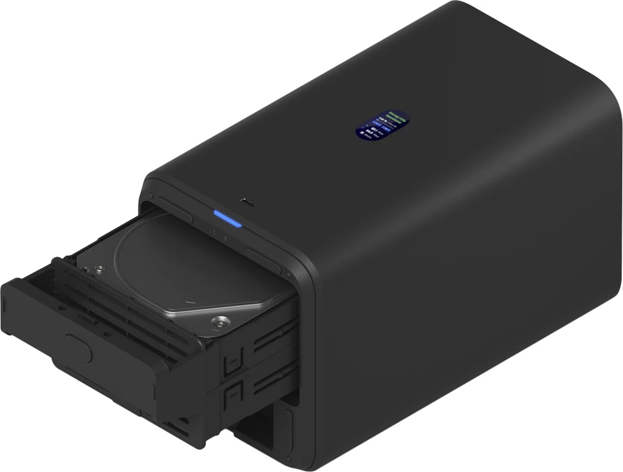 NAS Ubiquiti UniFi UNAS-2-B-EU, 2x 3.5\" bay, 2.5GbE, USB-C, me adapter PoE++ i përfshirë, e zezë