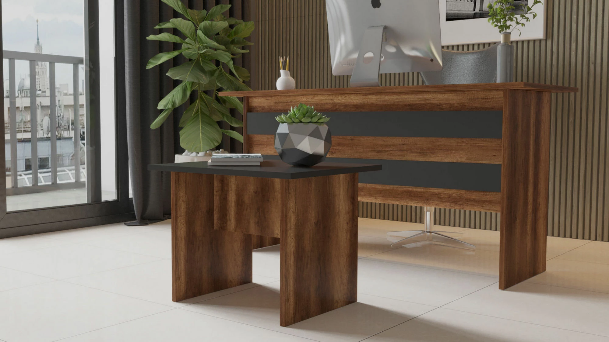 Tavolinë kafeje Skye Decor, Vo2-Ba, ngjyrë arr dhe antracit