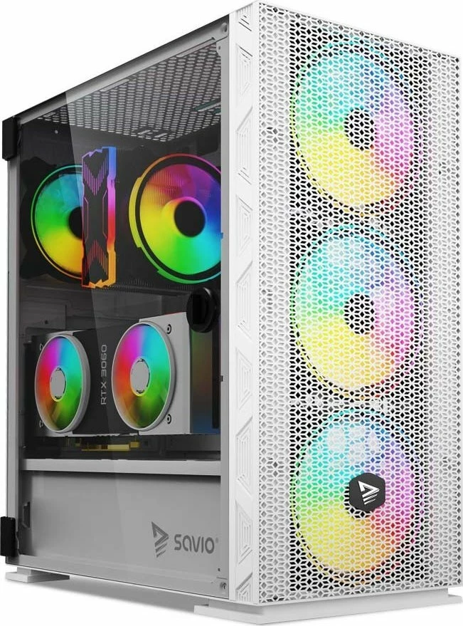 Kasë Savio Raptor X1 SAVGC-RAPTORWHITEX1, midi tower ATX/e-ATX, 4x120mm ARGB fan, xham i temperuar, e bardhë