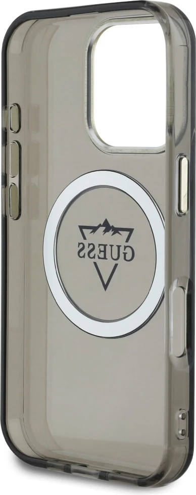 Mbështjellës Guess IML Metal Mountain Logo MagSafe për iPhone 16 Pro Max, zi
