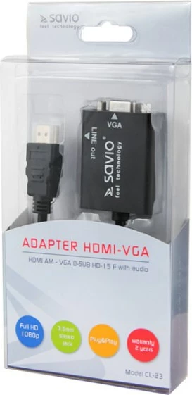 Kabllo Savio, HDMI - VGA, type A, 1080p, e zezë 