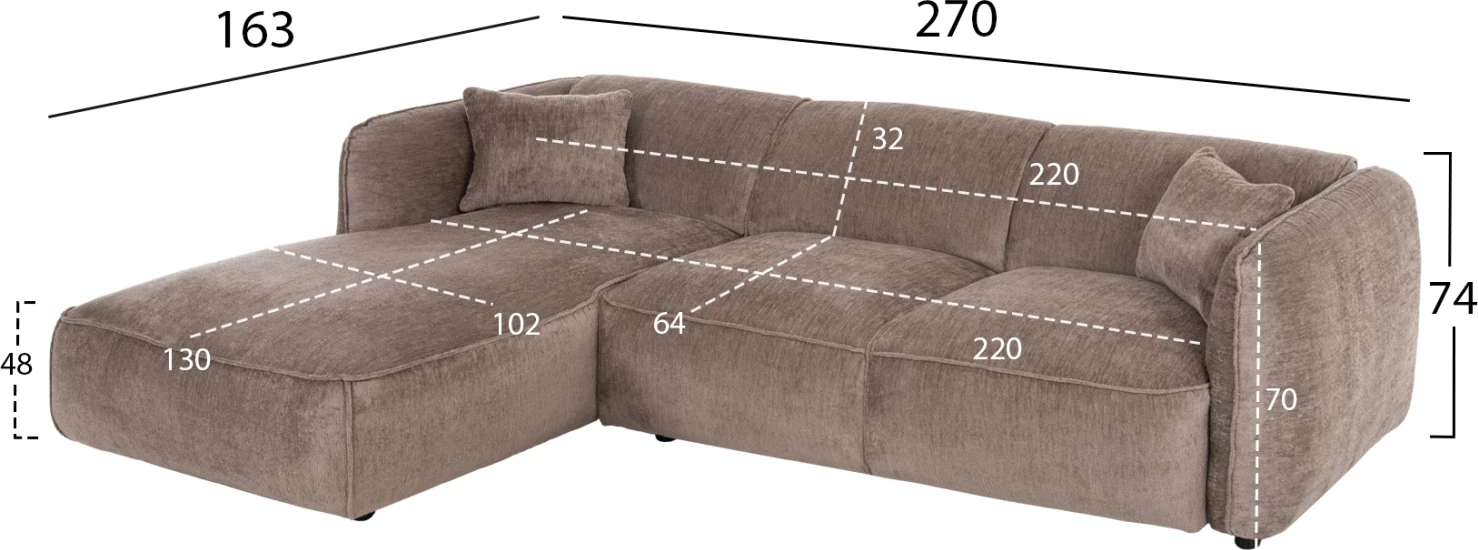 Divan qoshe majtas TREAT FH3277.02L ngjyrë bezhë e errët 270x163x74 cm