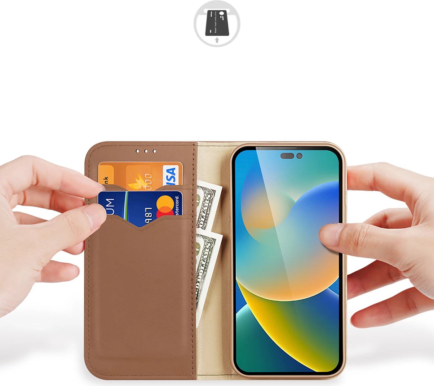 Mbështjellës Dux Ducis Hivo për iPhone 14 Pro, lëkurë natyrale, kafe