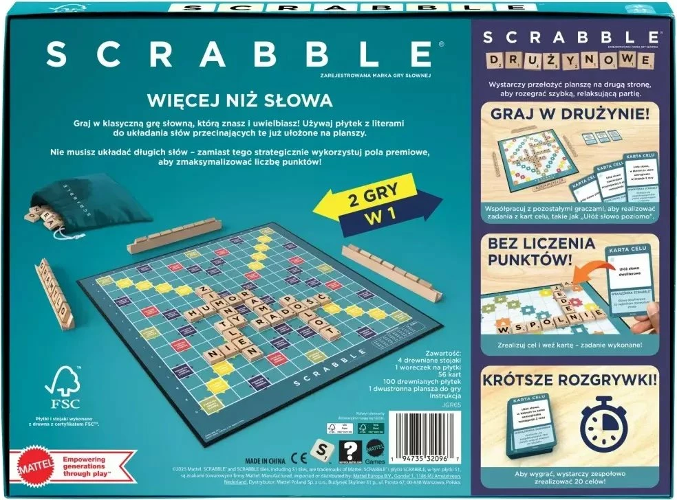 Lojë tavoline Scrabble Mattel JGR65 2në1, 2-4 lojtarë, 8+