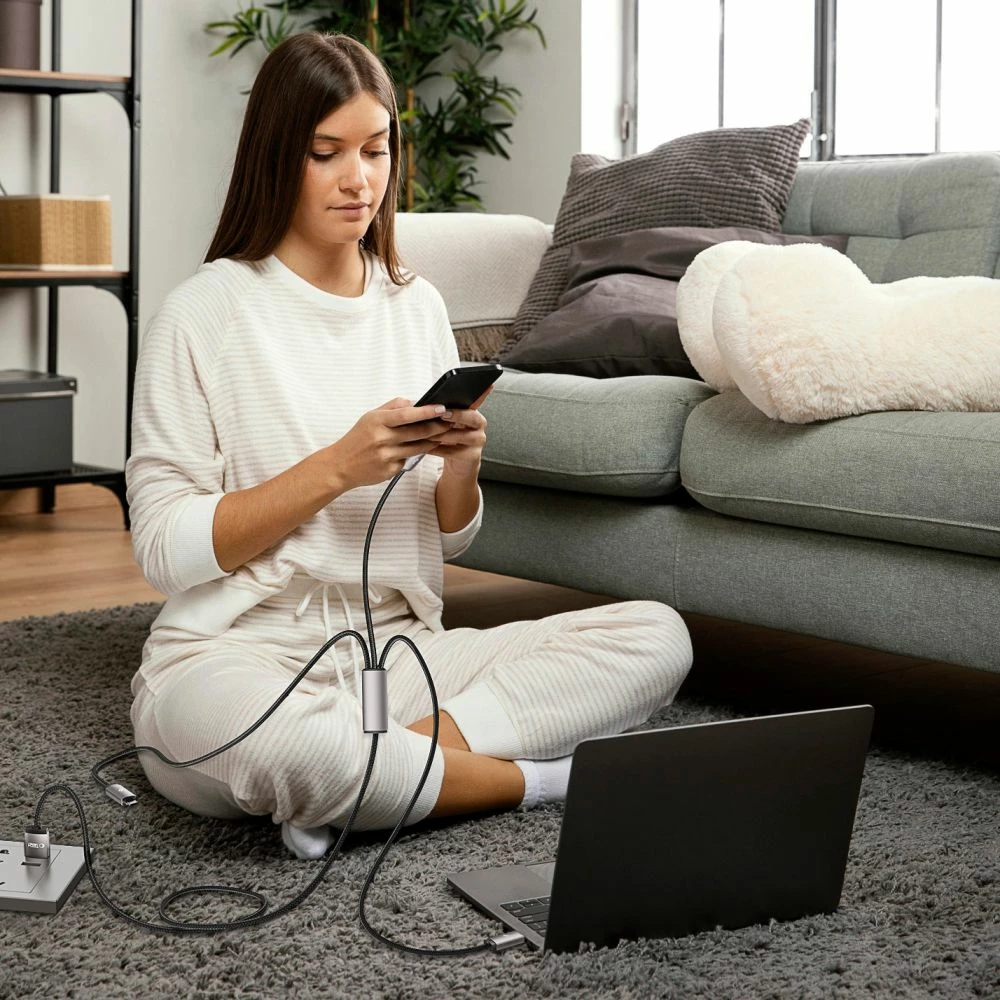 Kabllo 3-në-1 Tech-Protect UltraBoost, 1m, USB-A në Lightning/USB-C/Micro USB, Gri