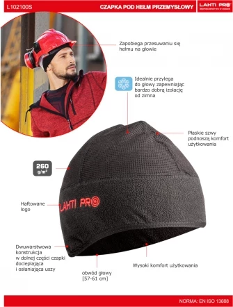 Kapelë nën helmetë LAHTI PRO L102100S, universale 57-61 cm, poliestër/elastan, e zezë