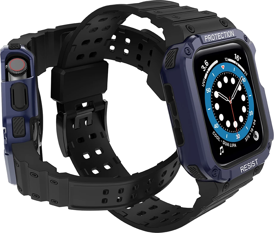 Rrip me kasë mbrojtëse për Apple Watch Hurtel, 45/44/42mm, e zezë/e kaltër