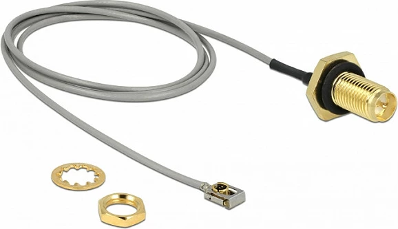 Kabllo antene DeLOCK RP-SMA (femër) bulkhead në MHF I LK, 50 cm, 50Ω, 2.4GHz, e zezë/gri