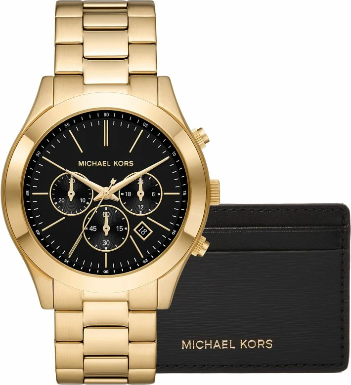 Orë dore me portofol Michael Kors për meshkuj, e artë