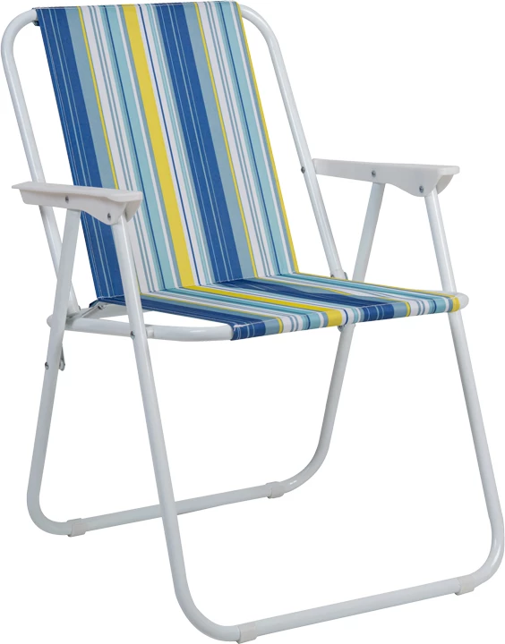 Karrige palosëse për plazh e kamping, material çeliku i bardhë, pëlhurë me vija blu, Jette, 53x56x73cm