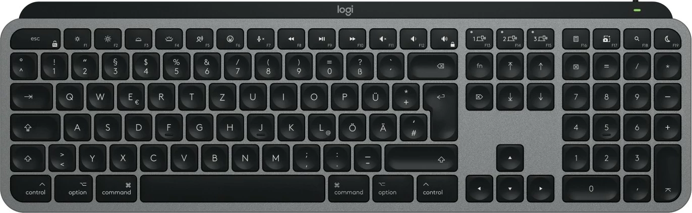 Tastierë Logitech MX Keys S për Mac, Pa tela, RF Wireless + Bluetooth, Çelës gërshërë, QWERTZ, Alumini, E zezë