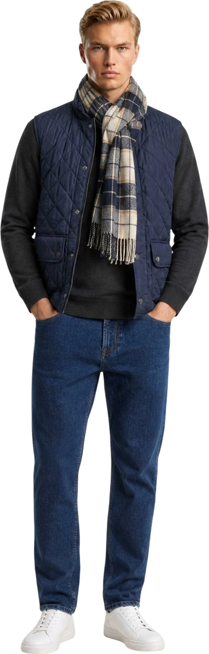 Shall për femra Barbour Stanway Tartan Wrap 262MLSC0426, bezhë/blu