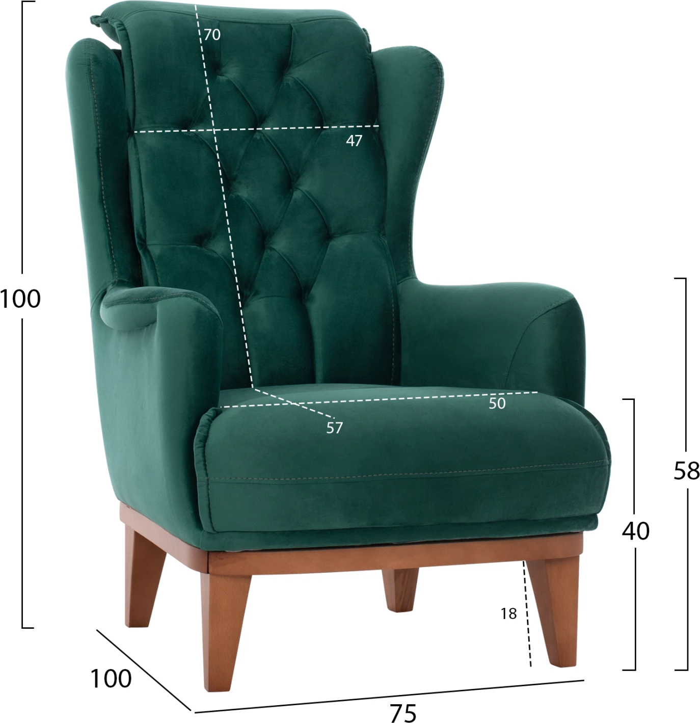 Karrige e butë BENNINGTON, ngjyrë jeshile cypress, 75x100x100cm