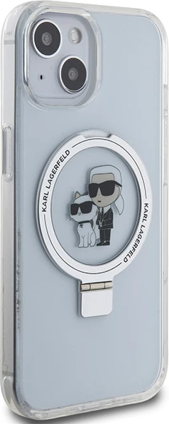 Mbështjellës Karl Lagerfeld KLHMP15SHMRSKCH për iPhone 15/14/13 6.1", me Ring Stand, MagSafe, Bardhë