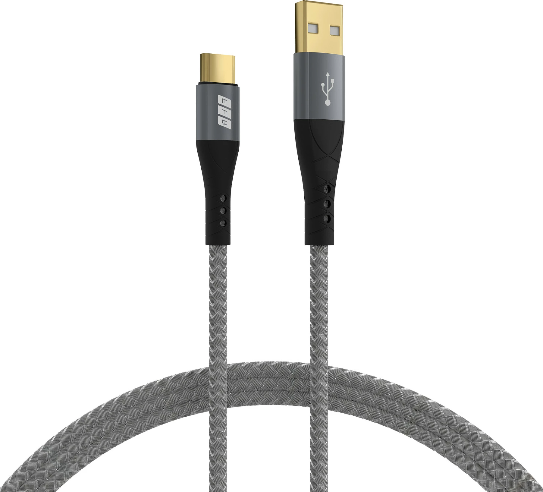 Kabllo USB-A në USB-C EFB Elektronik, 2m, 60W USB PD, 3A, e thurur, gri/zezë