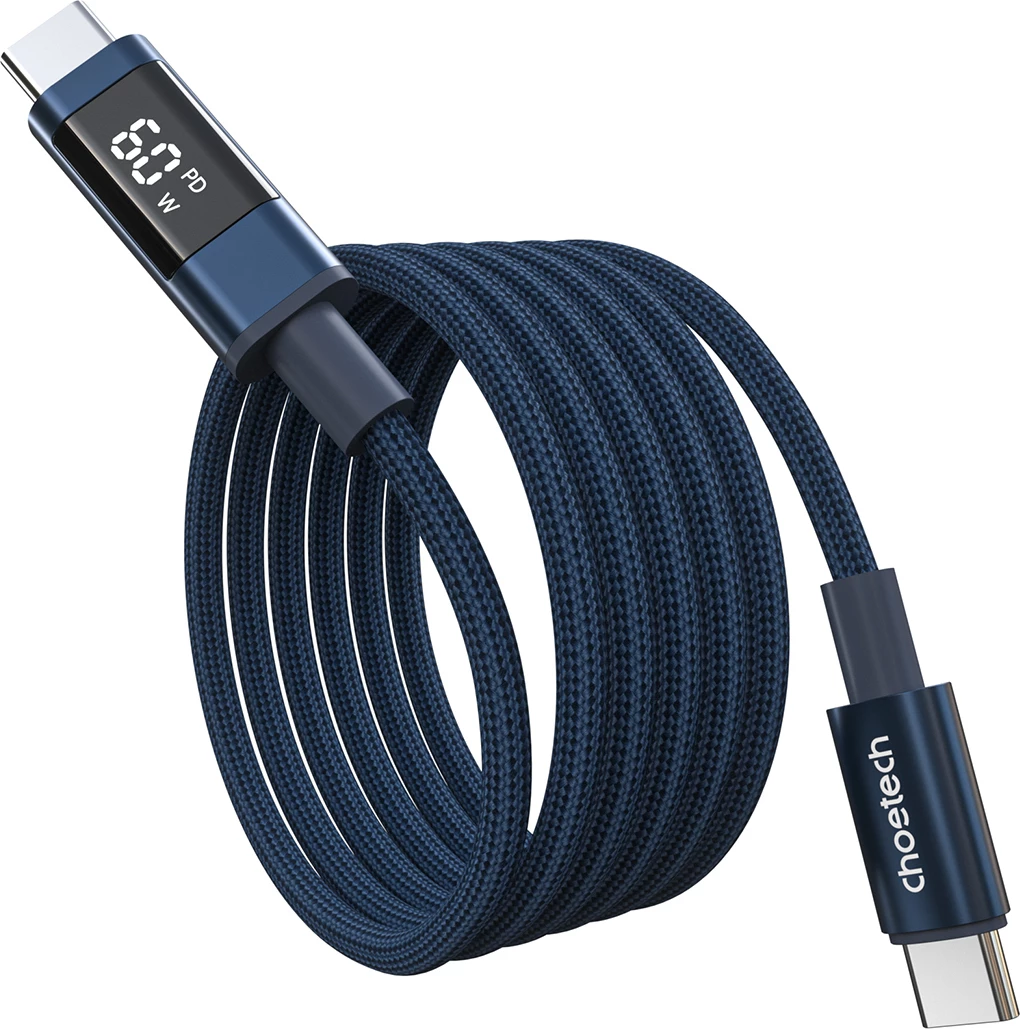 Kabllo USB-C në USB-C Choetech XCC-1068 PD 60W 1.2 m me ekran, blu
