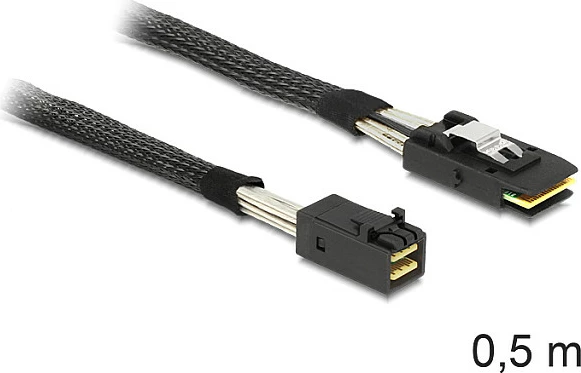 Kabl SAS DeLOCK 83388, Mini SAS HD SFF-8643 në Mini SAS SFF-8087, 0.5 m, e zezë
