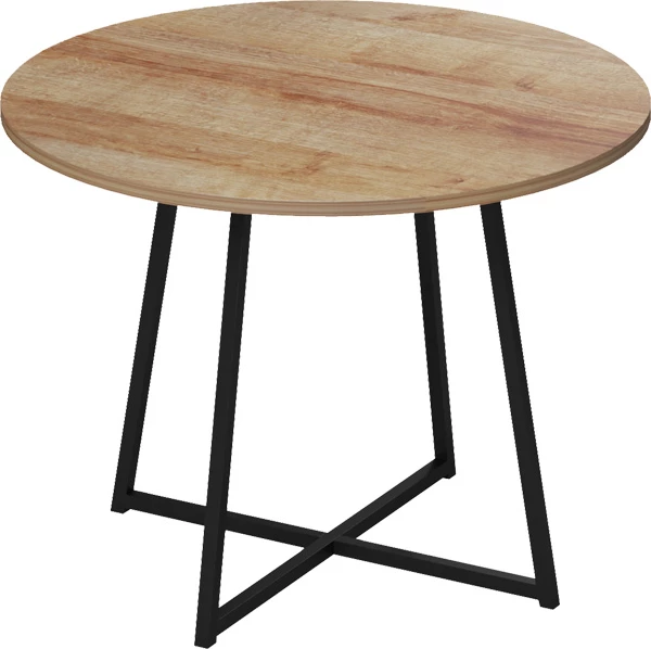 Tavolinë ngrënieje Sarah I, ngjyrë lisi, këmbë metalike të zeza, D100x76cm