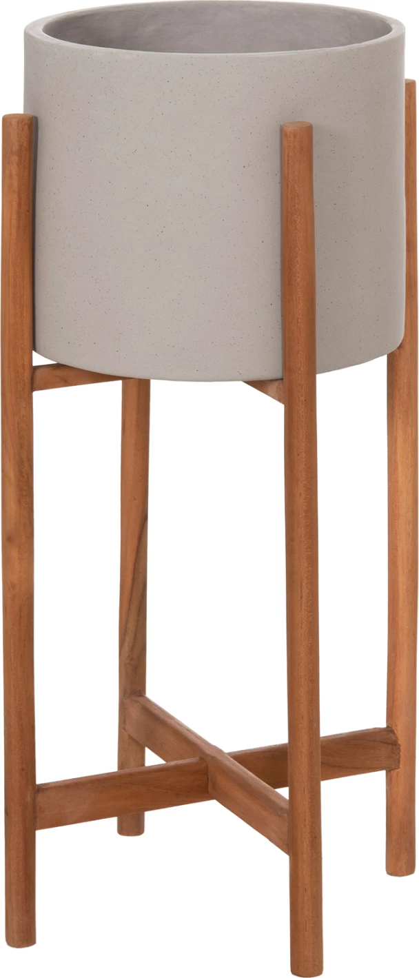 Vazo e brendshme RENTIL, fibër-cement, ngjyrë gri, bazë dru tik, Φ27x56Hcm