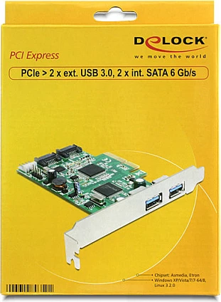 Kartë zgjerimi PCIe DeLOCK 89359, 2x USB 3.2 Gen 1 + 2x SATA 6Gb/s