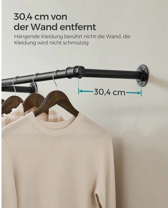 Varëse rrobash murale SONGMICS HSR104B01 170 cm, kapacitet 68 kg, e zezë, set me aksesorë