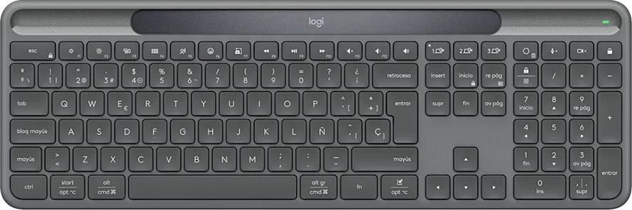 Tastierë Logitech Slim Solar+, wireless Bluetooth 2.4GHz, me karikim solar, US English, Graphite
