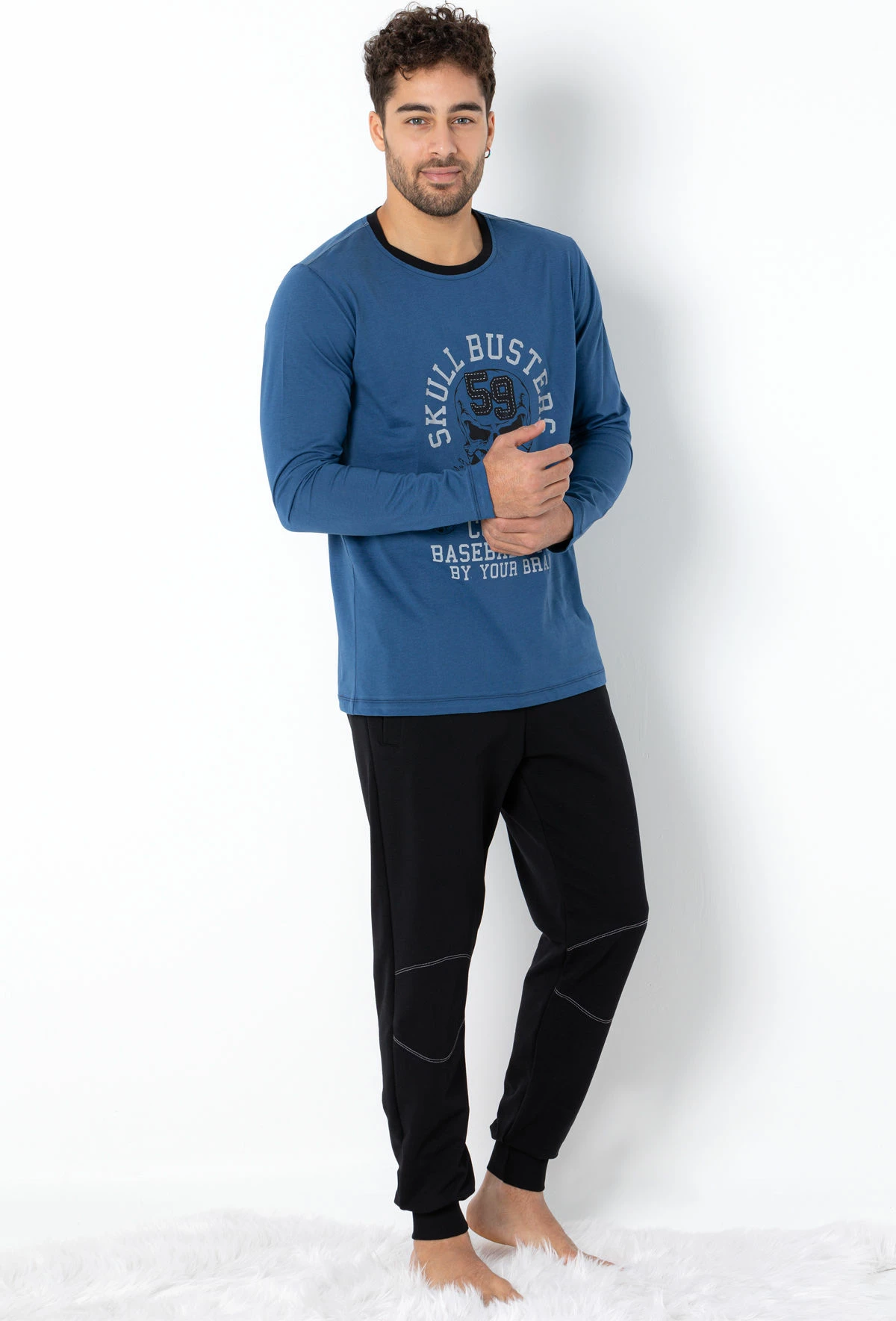 Set pizhamash për burra, Jumeon, 002-000691, blu, e zezë