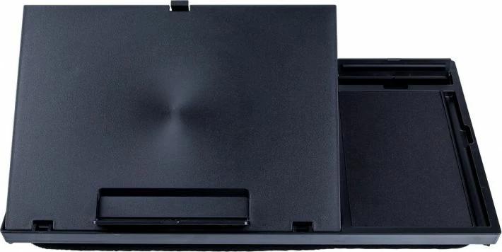 Mbajtëse laptopi Q-Connect KF14471, e rregullueshme në lartësi dhe kënd, me mauspad dhe mbajtëse telefoni, 51.8 x 28.1 x 5.9 cm, e zezë