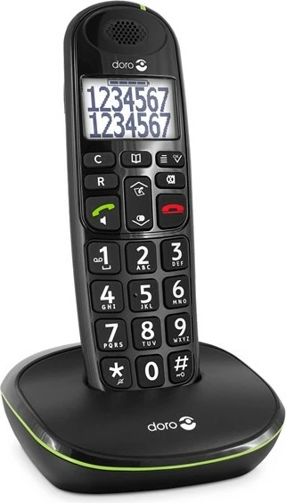 Telefon pa kabllo Doro PhoneEasy 110, speakerphone, 100 kontakte, ID thirrësit, zi