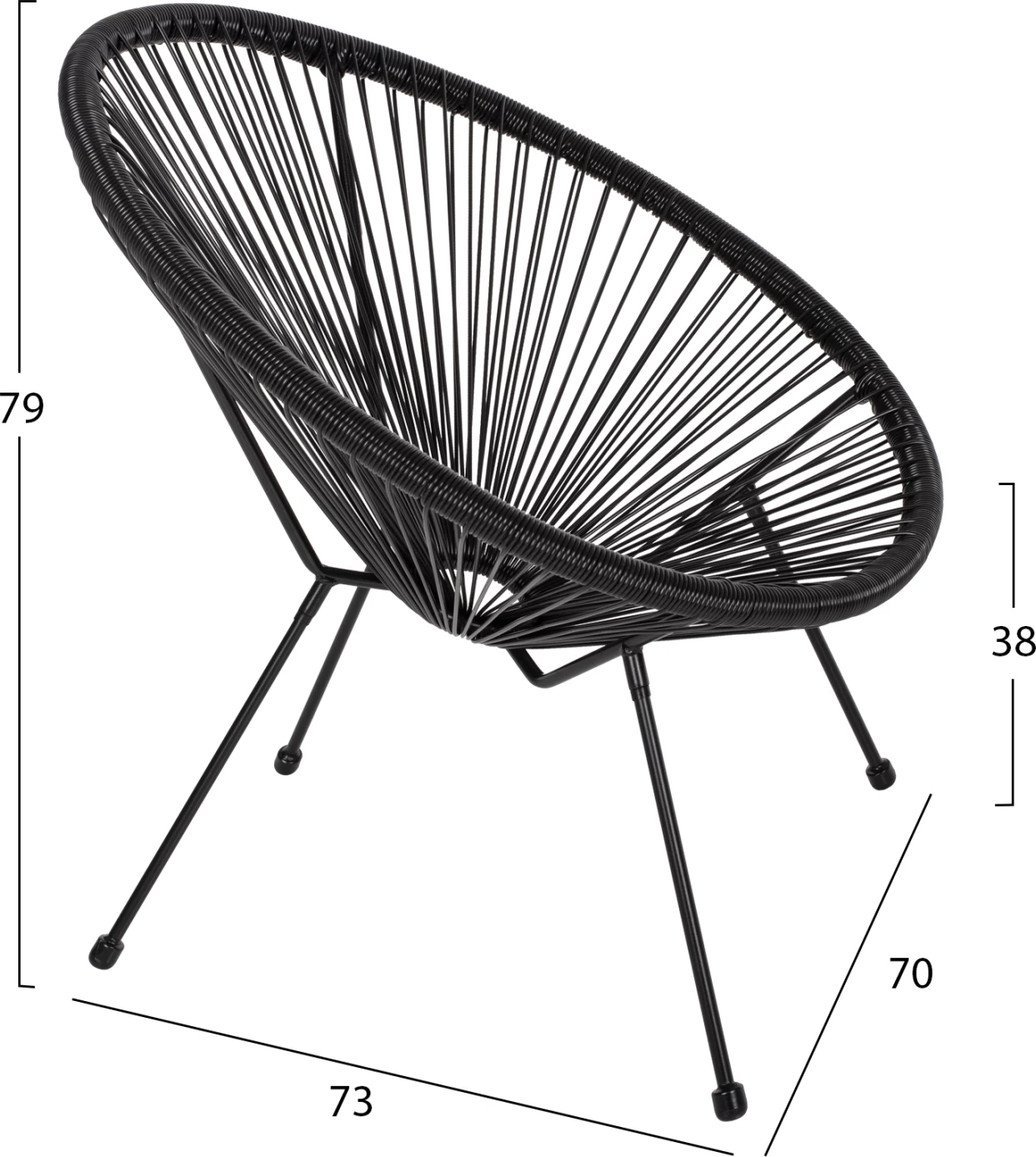 Karrige ACAPULCO lloj foleje, metal i zi dhe ratan i zi, FH5872.01, 70x73x79 cm