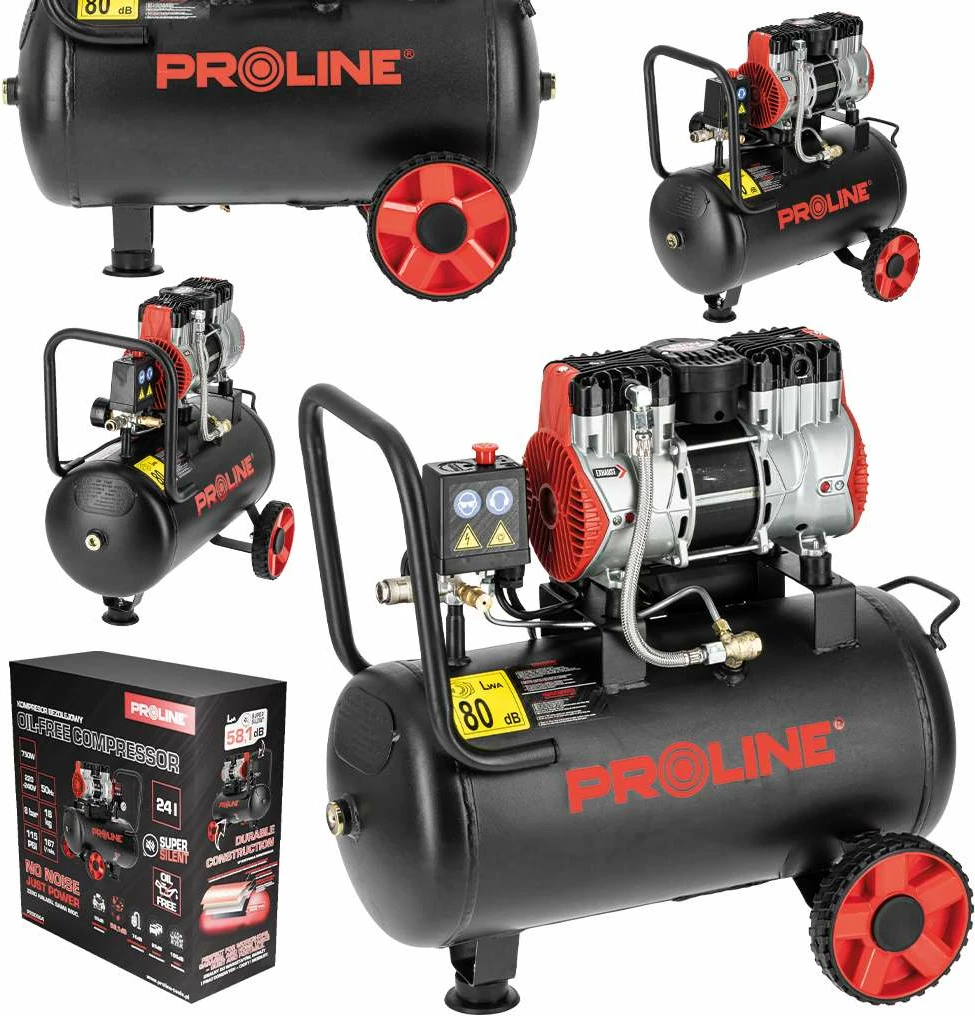 Kompresor ajri pa vaj PROLINE P200004 24L 750W/1HP 8 bar 167 l/min, zi/kuq