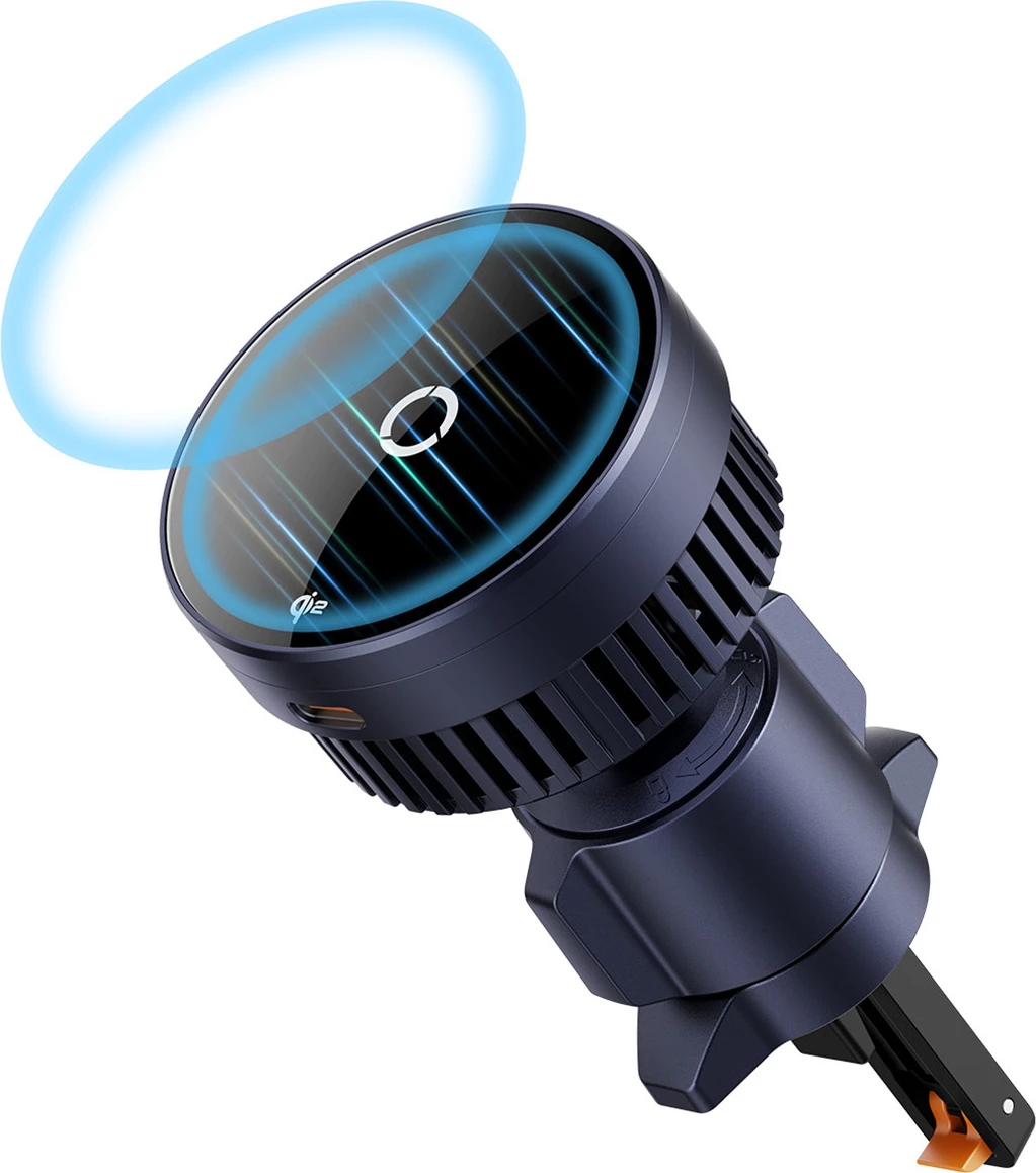 Mbajtës magnetik Baseus MagPro BS-CW04 me karikues wireless 15W, për ventilator të makinës, Zi