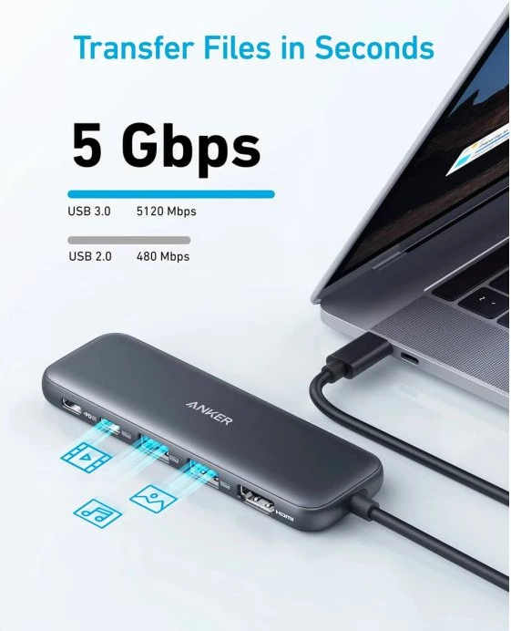 Hub USB-C Anker 332 A8355H11, 5-në-1, HDMI 4K@30Hz, PD-in 100W/85W, 5Gbps, gri e errët
