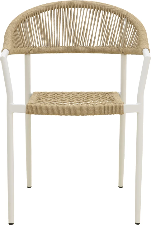 Karrige me krahë e grumbullueshme Ammos, alumin i bardhë, litar PE natyral, 57x61x82cm