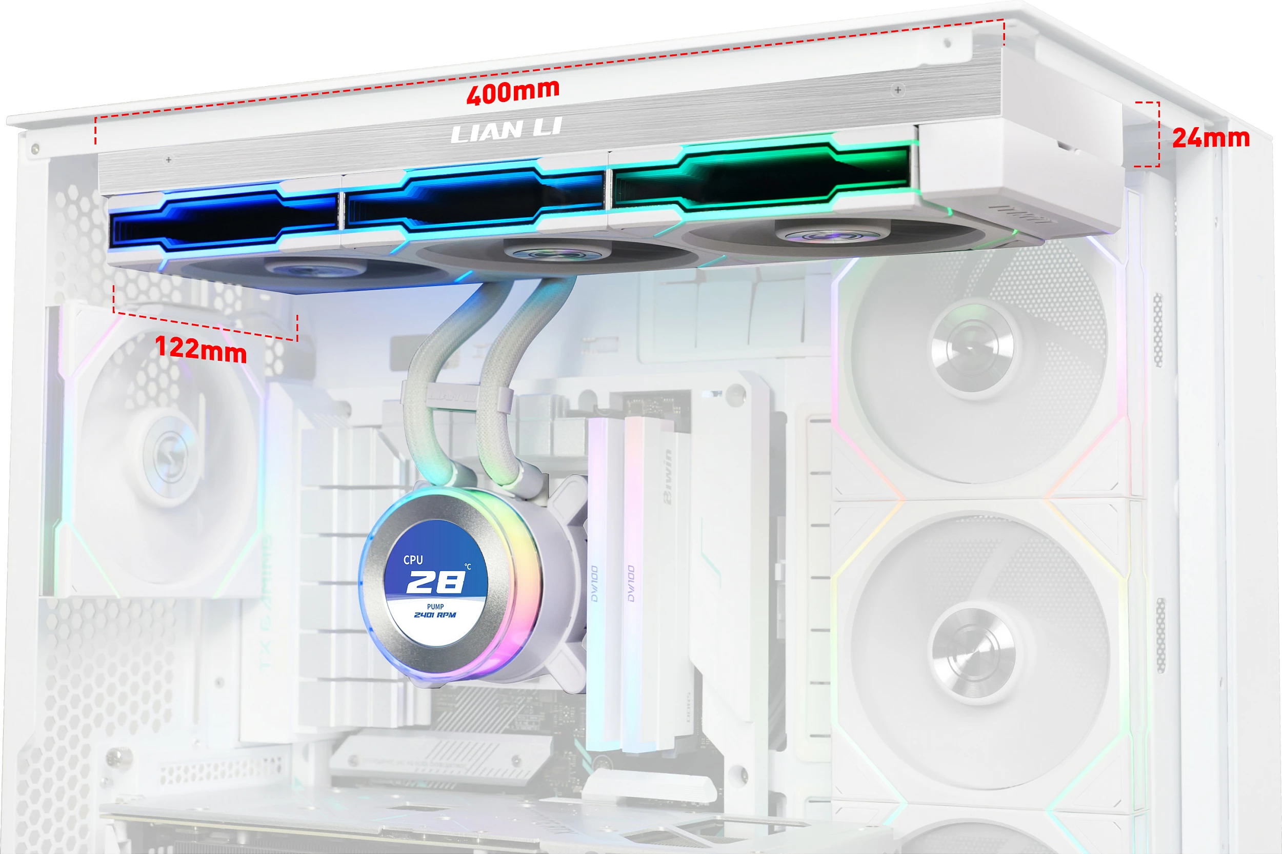 Ftohës uji AiO për CPU Lian Li HYDROSHIFT II LCD-C 360TL, 360mm, me LCD, RGB, i bardhë